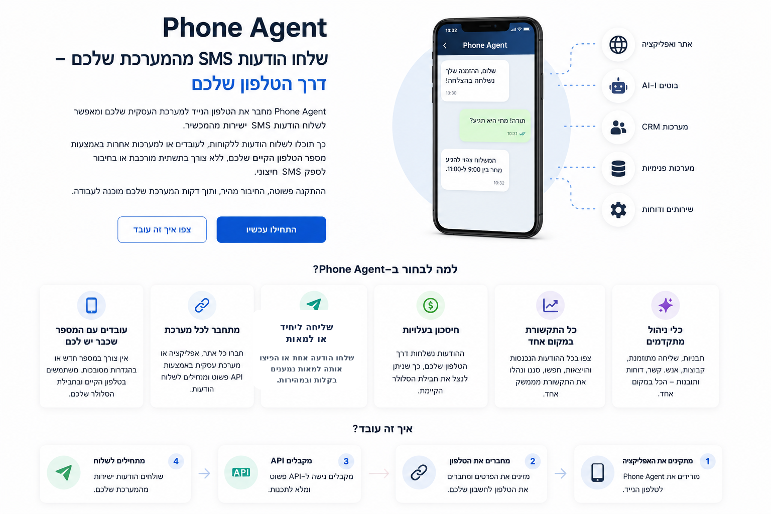 עמוד הפתיחה של Phone Agent